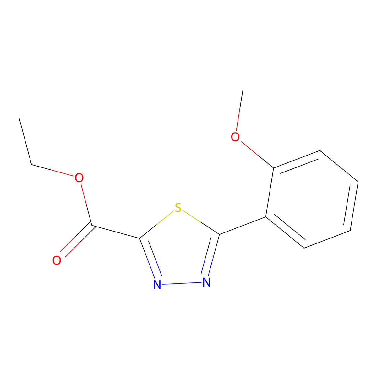Ethyl 5-(2-methoxyphenyl)-1,3,4-thiadiazole-2-carboxylate molecular structure, CAS 1993310-64-7