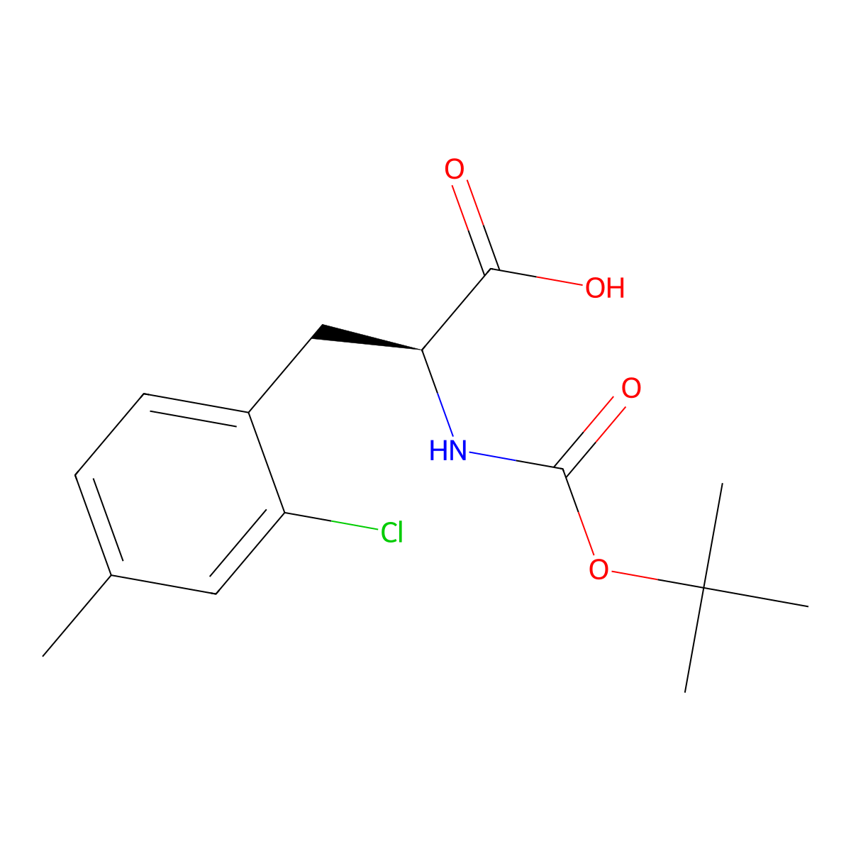 (2S)-2-(((tert-butoxy)carbonyl)amino)-3-(2-chloro-4-methylphenyl)propanoic acid molecular structure, CAS 1993339-20-0