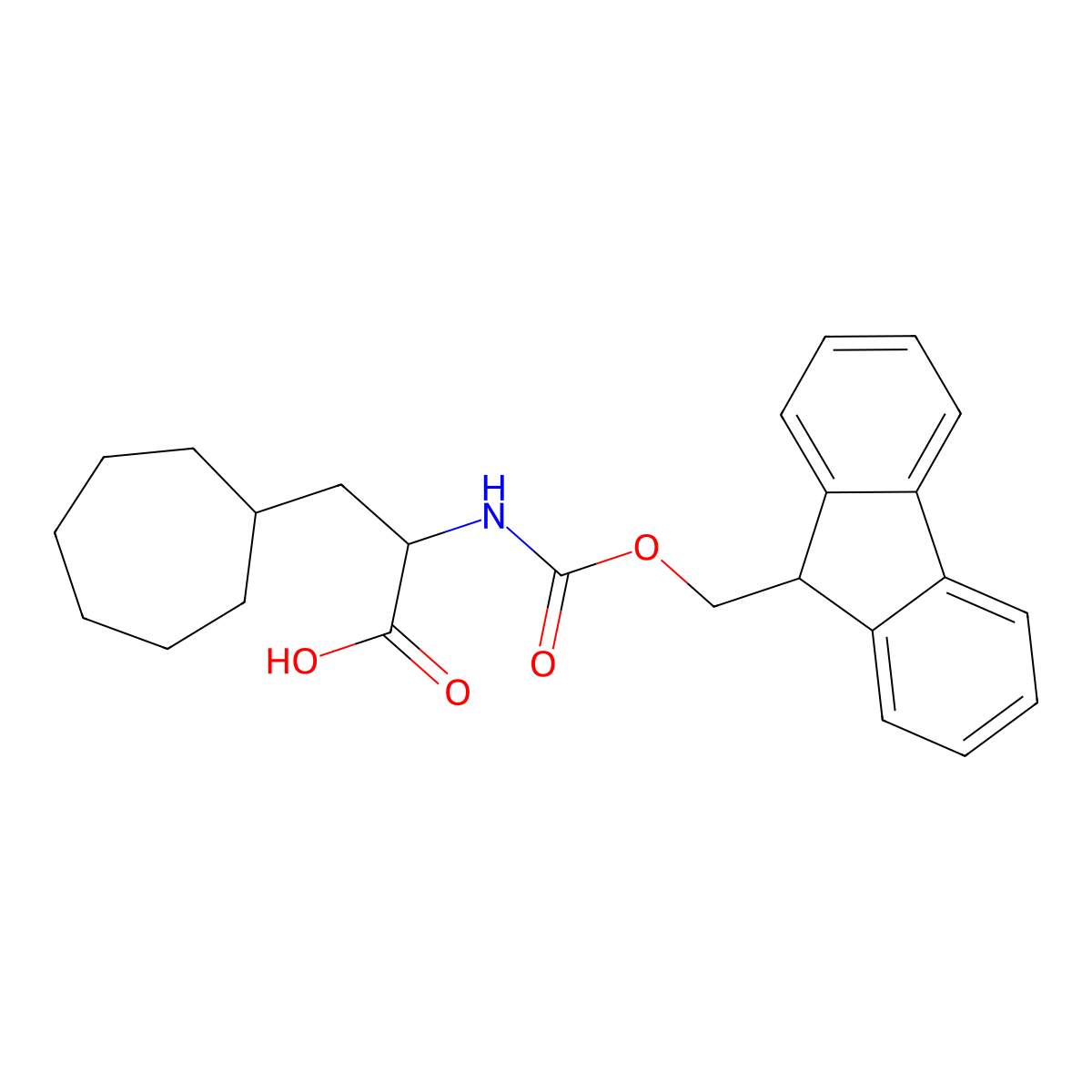 (2S)-3-cycloheptyl-2-({[(9H-fluoren-9-yl)methoxy]carbonyl}amino)propanoic acid molecular structure, CAS 1993342-75-8
