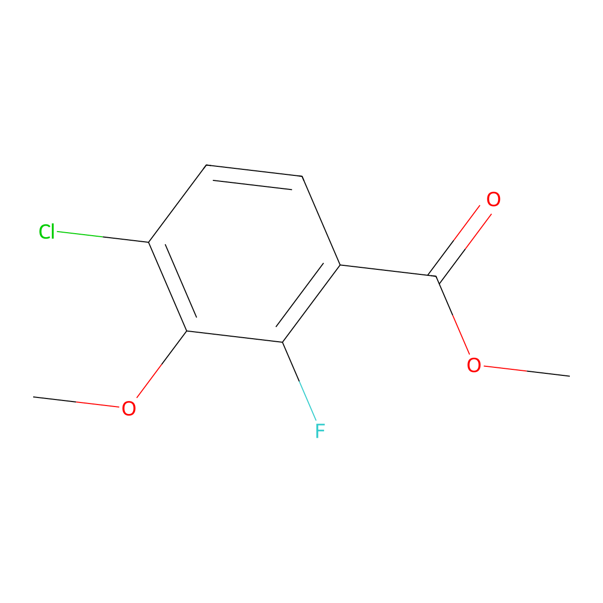 Methyl 4-chloro-2-fluoro-3-methoxybenzoate molecular structure, CAS 1993479-28-9