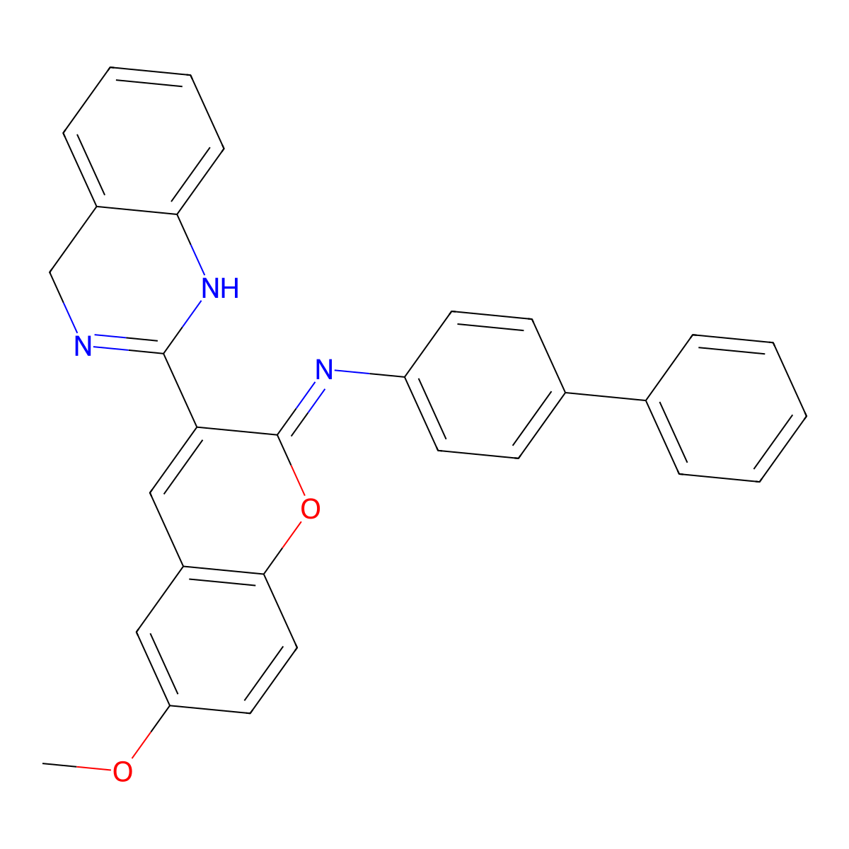N-[(2Z)-3-(1,4-dihydroquinazolin-2-yl)-6-methoxy-2H-chromen-2-ylidene]biphenyl-4-amine molecular structure, CAS 1993493-33-6