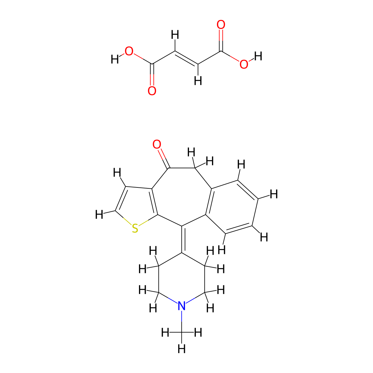 10-(1-methylpiperidin-4-ylidene)-5,10-dihydro-4H-benzo[5,6]cyclohepta[1,2-b]thiophen-4-one fumarate molecular structure, CAS 1993530-21-4