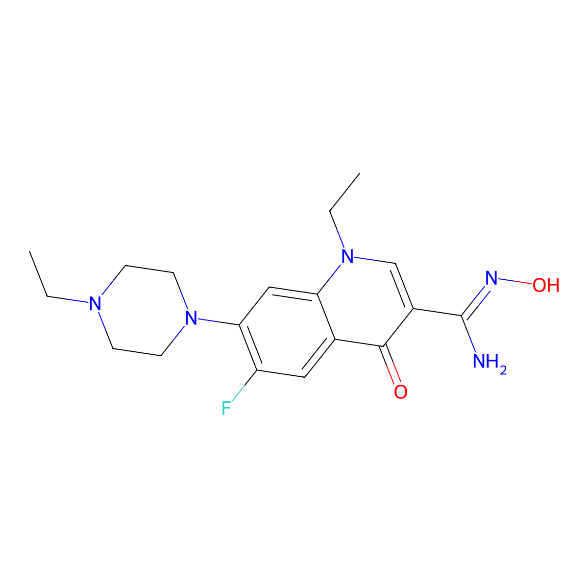 1-ethyl-7-(4-ethylpiperazin-1-yl)-6-fluoro-N'-hydroxy-4-oxo-1,4-dihydroquinoline-3-carboximidamide molecular structure, CAS 1993558-03-4