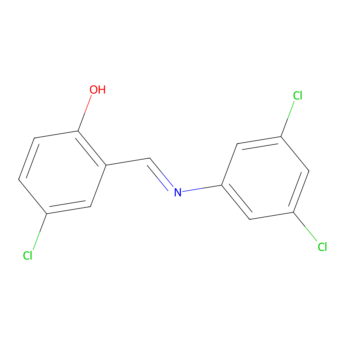 4-chloro-2-{(E)-[(3,5-dichlorophenyl)imino]methyl}phenol molecular structure, CAS 1993618-94-2