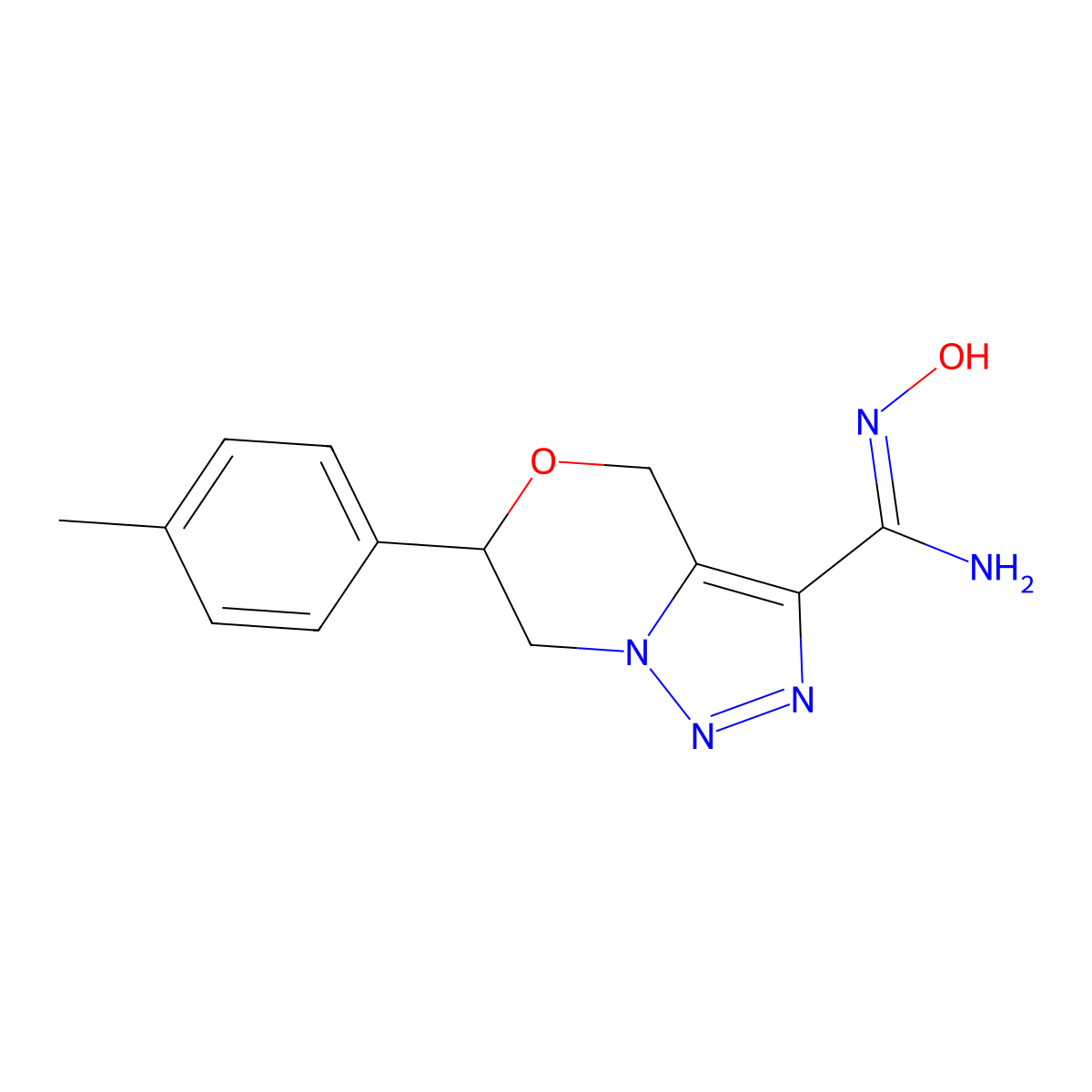 N'-hydroxy-6-(4-methylphenyl)-6,7-dihydro-4H-[1,2,3]triazolo[5,1-c][1,4]oxazine-3-carboximidamide molecular structure, CAS 1993643-44-9