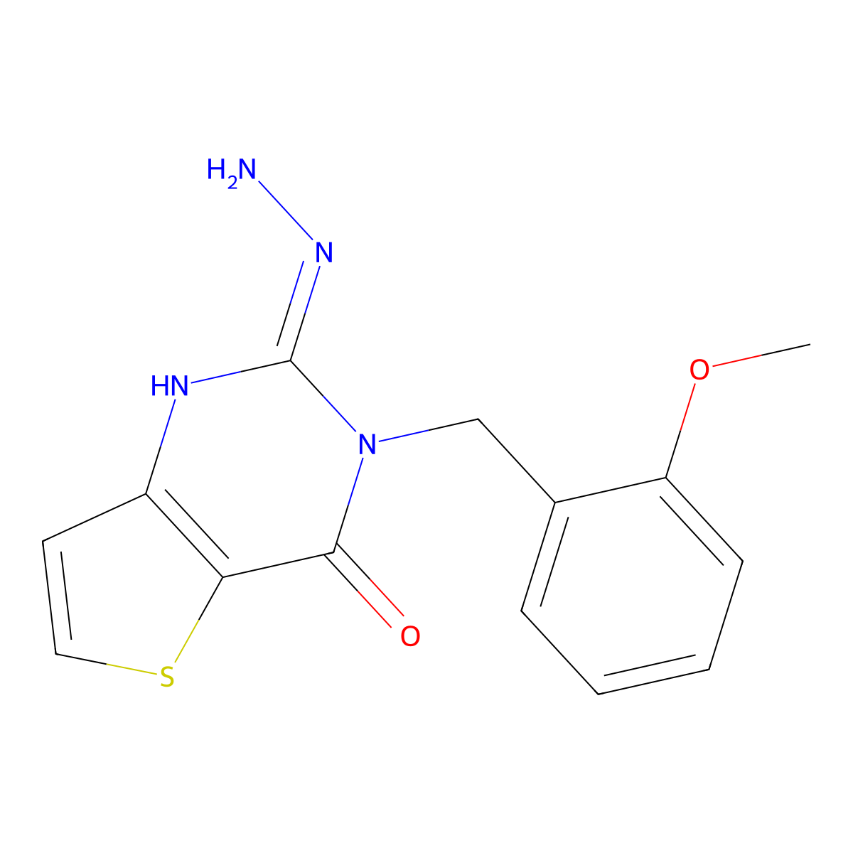 (2E)-3-(2-methoxybenzyl)thieno[3,2-d]pyrimidine-2,4(1H,3H)-dione 2-hydrazone molecular structure, CAS 1993648-73-9