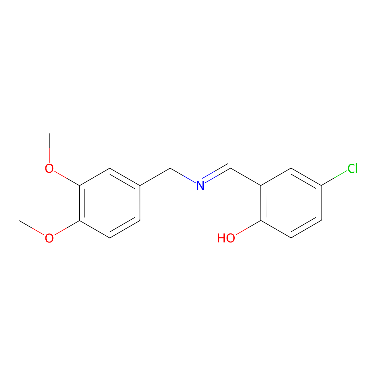 4-chloro-2-{(E)-[(3,4-dimethoxybenzyl)imino]methyl}phenol molecular structure, CAS 1993760-87-4