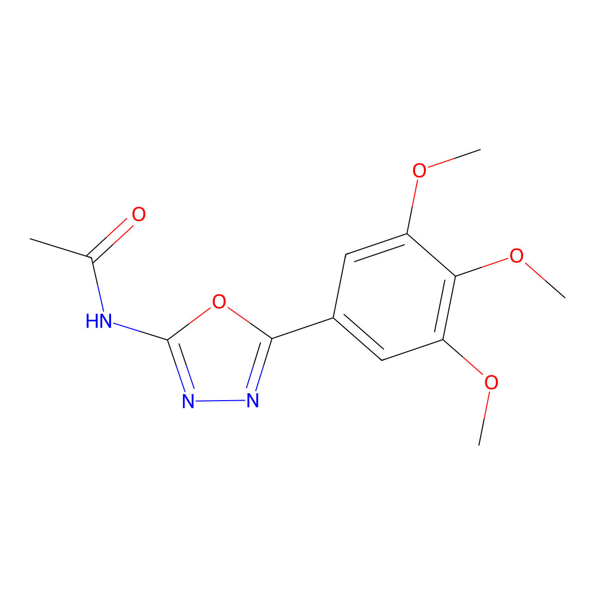 Acetamide, N-(5-(3,4,5-trimethoxyphenyl)-1,3,4-oxadiazol-2-yl)- molecular structure, CAS 19938-46-6