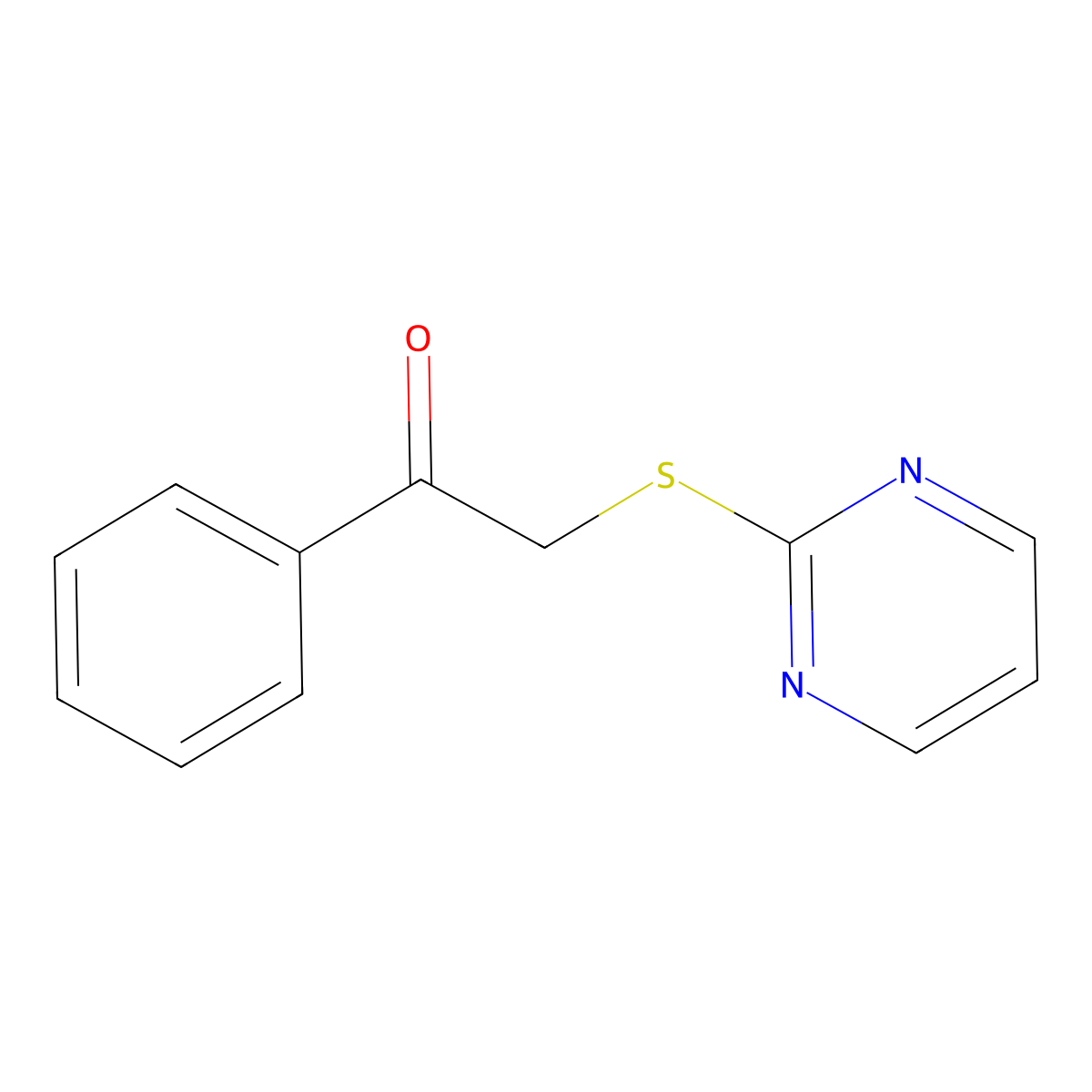 1-Phenyl-2-(pyrimidin-2-ylthio)ethanone molecular structure, CAS 199387-64-9