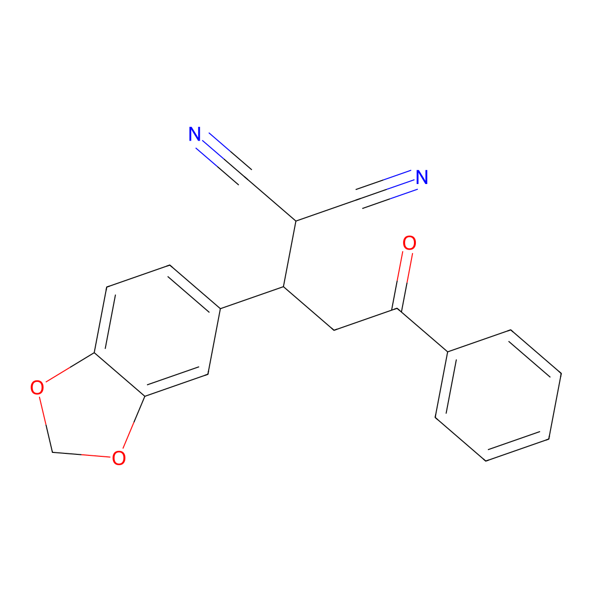 Propanedinitrile, [1-(1,3-benzodioxol-5-yl)-3-oxo-3-phenylpropyl]- molecular structure, CAS 199390-81-3