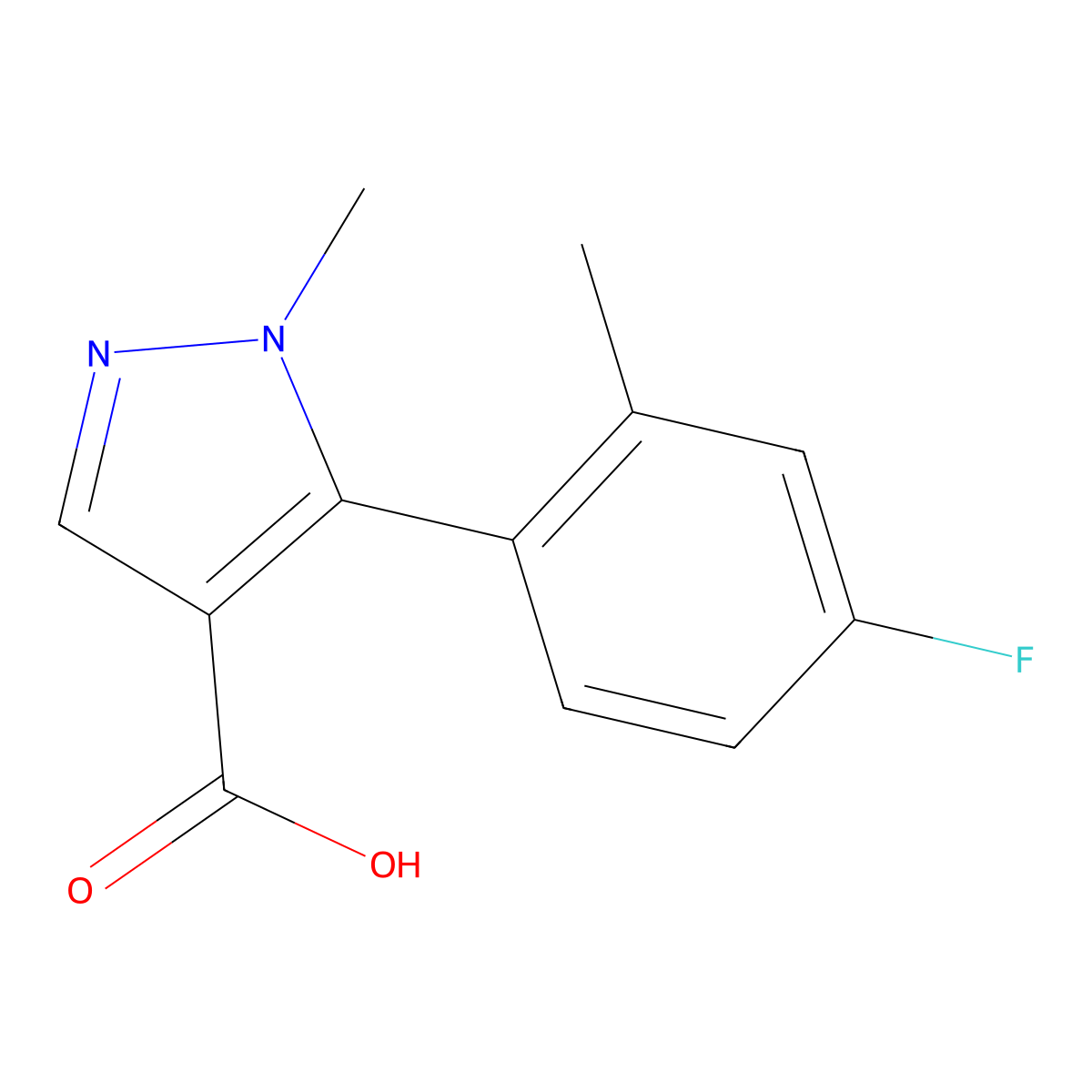 5-(4-fluoro-2-methylphenyl)-1-methyl-1H-pyrazole-4-carboxylic acid molecular structure, CAS 1994172-64-3