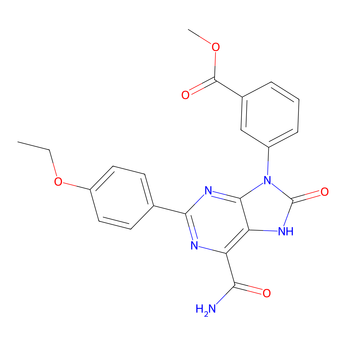 methyl 3-(6-carbamoyl-2-(4-ethoxyphenyl)-8-oxo-7H-purin-9(8H)-yl)benzoate molecular structure, CAS 1994258-22-8