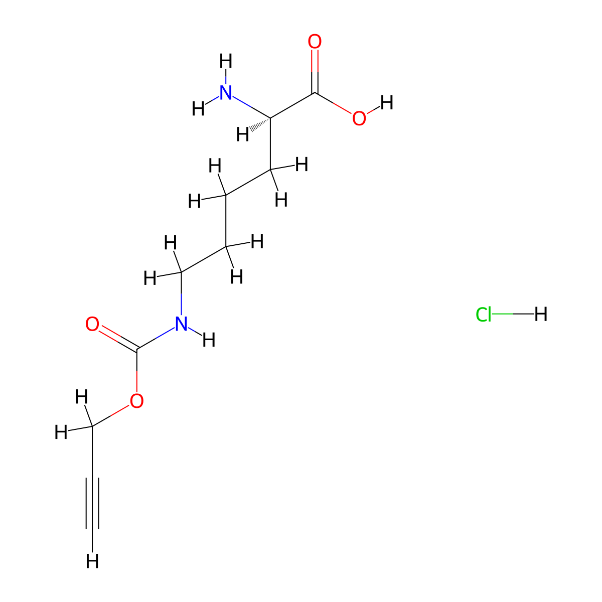 (R)-2-amino-6-(((prop-2-yn-1-yloxy)carbonyl)amino)hexanoic acid hydrochloride molecular structure, CAS 1994327-93-3