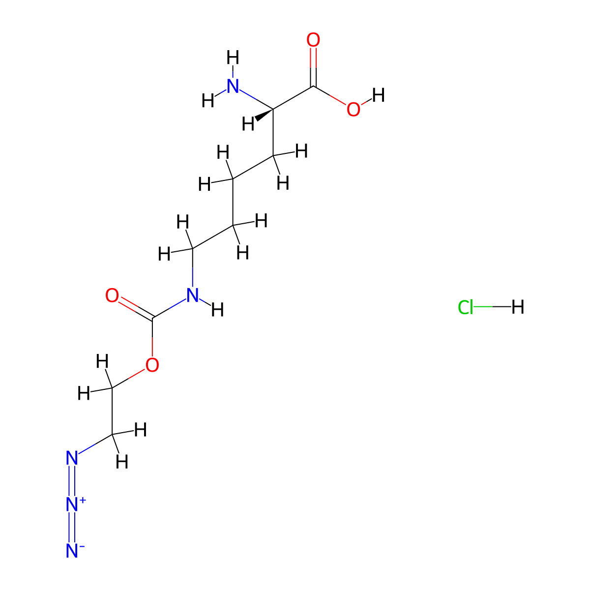 (S)-2-amino-6-((2-azidoethoxy)carbonylamino)hexanoic acid hydrochloride molecular structure, CAS 1994331-17-7