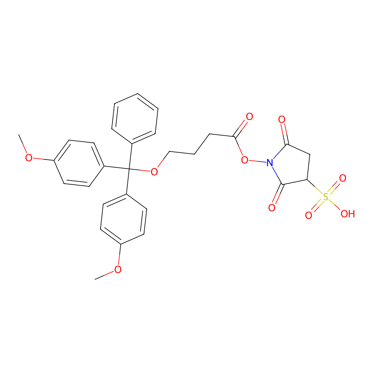 Sulphosuccinimidyl-4-[2-(4,4-dimethoxytrityl)]butyrate molecular structure, CAS 199436-86-7