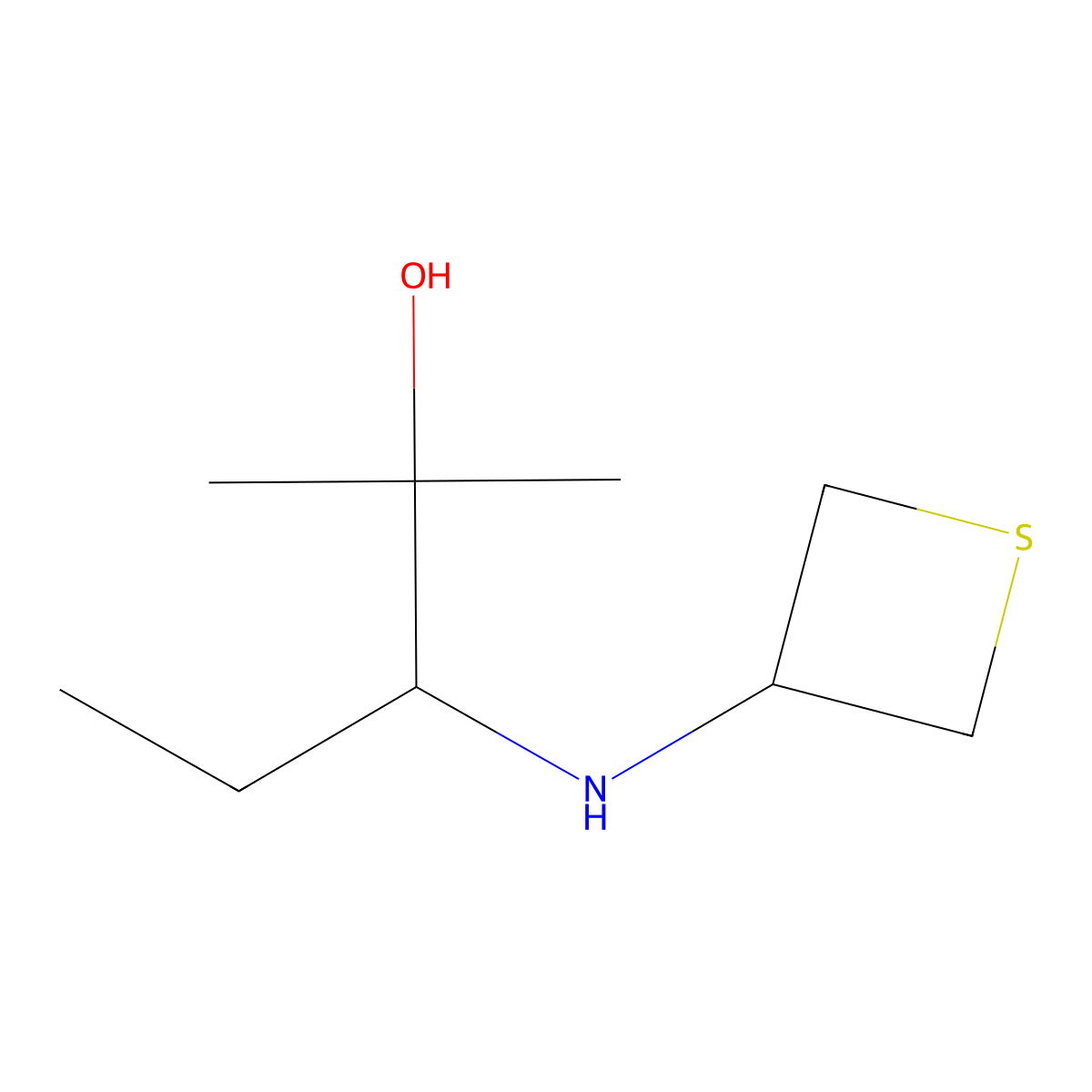 2-Methyl-3-(thietan-3-ylamino)pentan-2-ol molecular structure, CAS 1994447-98-1