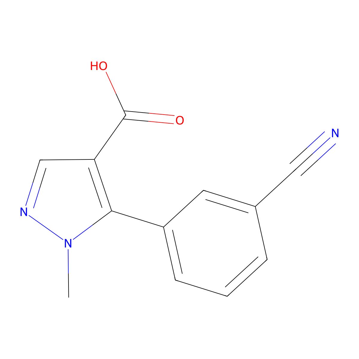 5-(3-cyanophenyl)-1-methyl-1H-pyrazole-4-carboxylic acid molecular structure, CAS 1994481-04-7