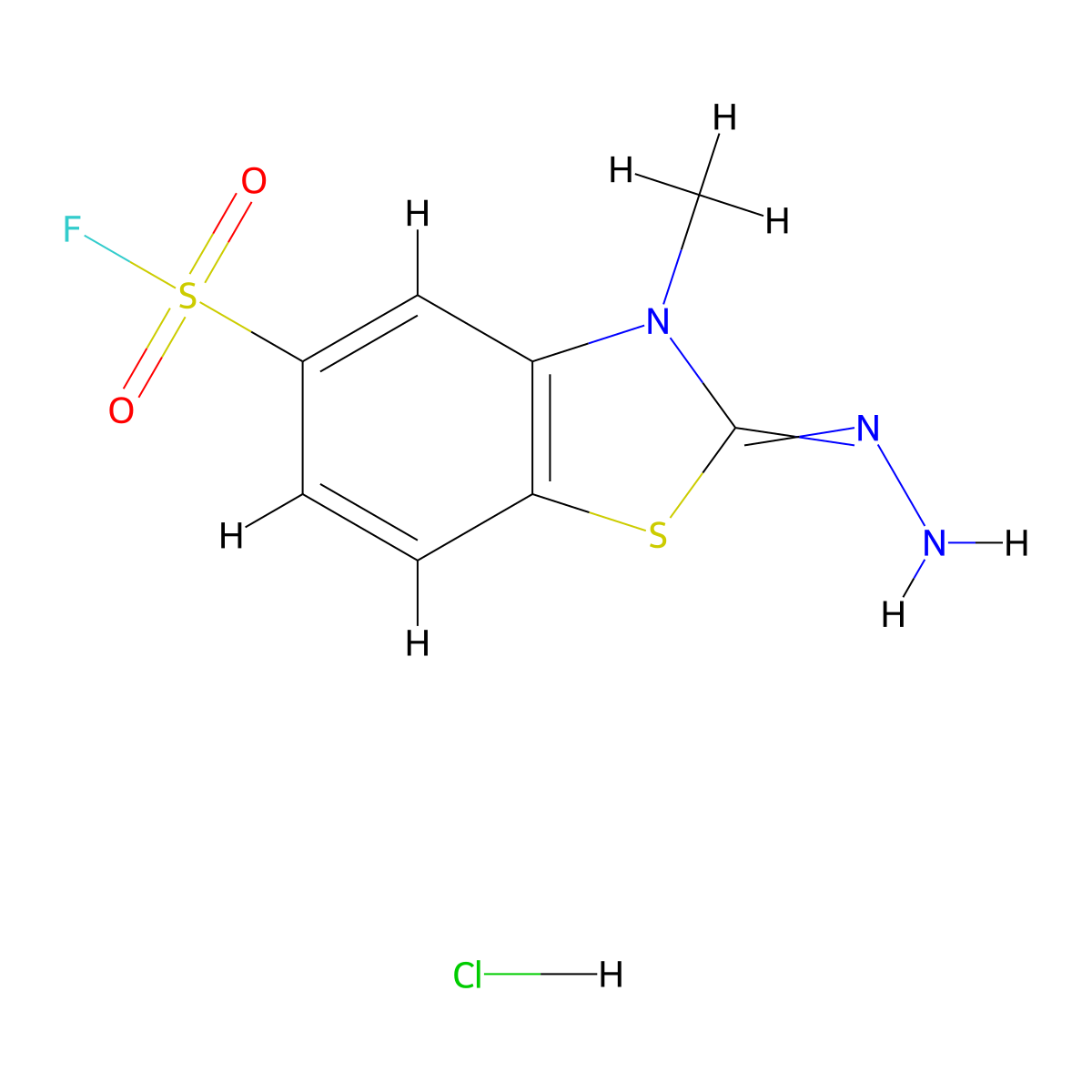 2-Hydrazinylidene-3-methyl-1,3-benzothiazole-5-sulfonyl fluoride;hydrochloride molecular structure, CAS 199461-29-5