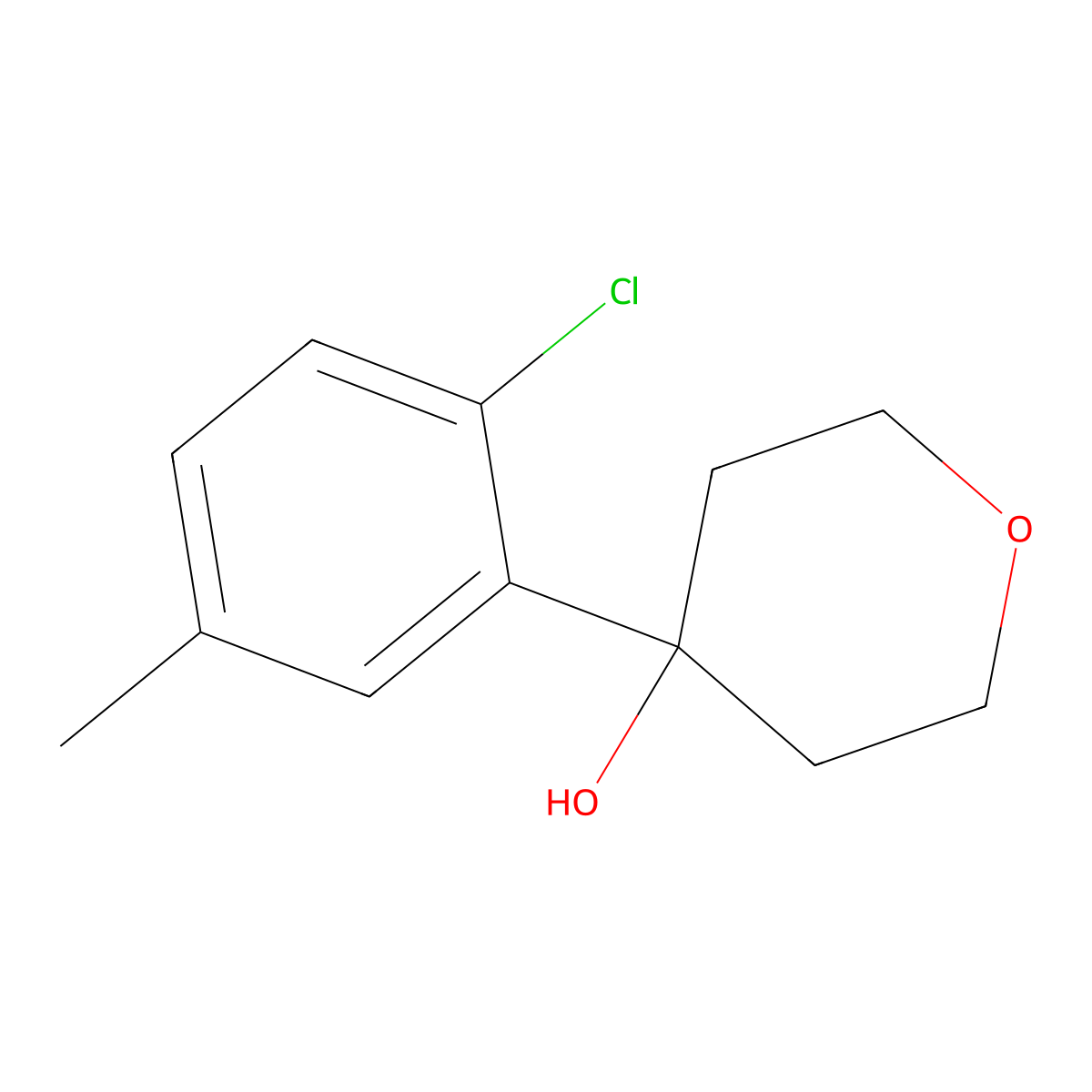 4-(2-chloro-5-methylphenyl)tetrahydro-2H-pyran-4-ol molecular structure, CAS 1994760-79-0