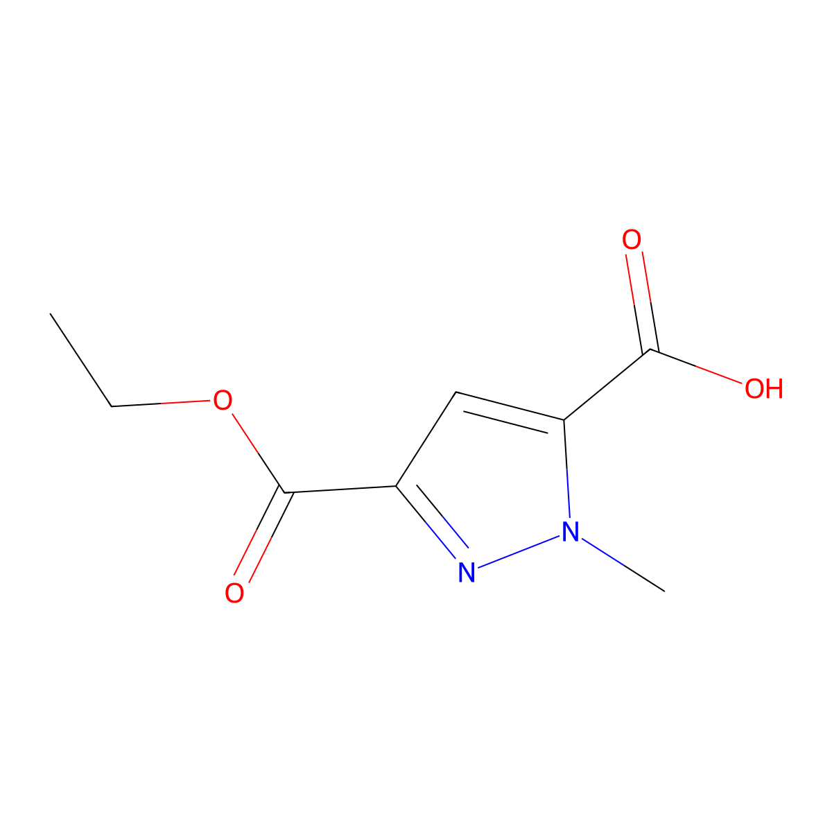 3-(ethoxycarbonyl)-1-methyl-1H-pyrazole-5-carboxylic acid molecular structure, CAS 199480-36-9