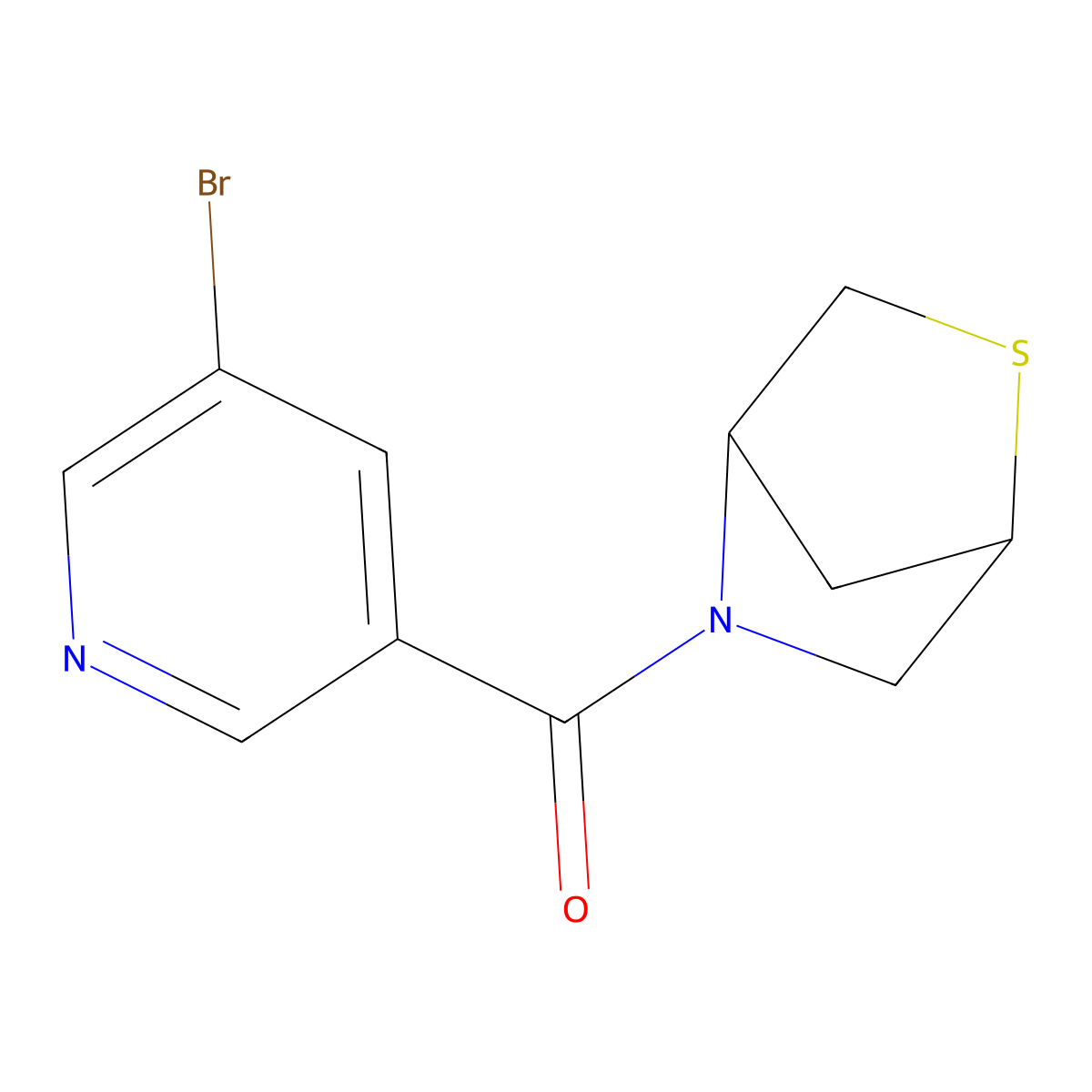2-Thia-5-azabicyclo[2.2.1]heptan-5-yl(5-bromopyridin-3-yl)methanone molecular structure, CAS 1994949-51-7