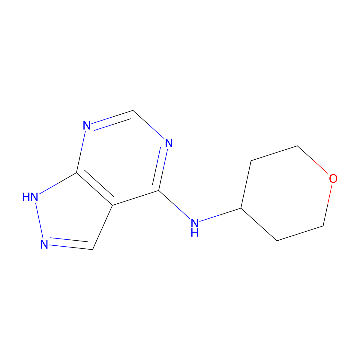 N-(Tetrahydro-2H-pyran-4-yl)-1H-pyrazolo[3,4-d]pyrimidin-4-amine molecular structure, CAS 1995025-05-2