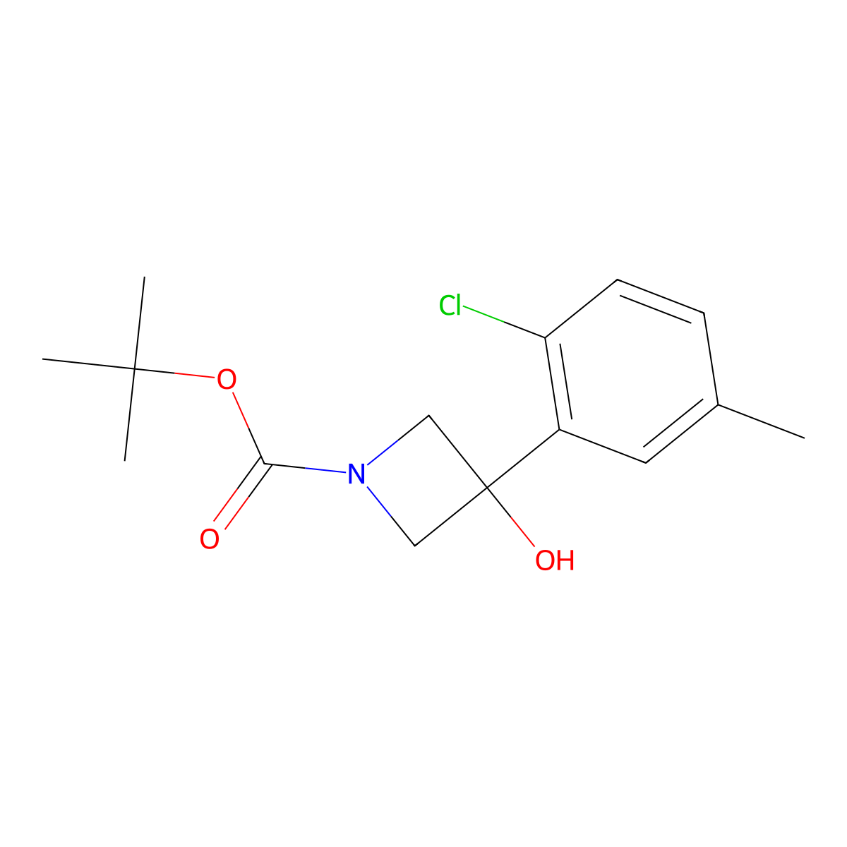 1,1-Dimethylethyl 3-(2-chloro-5-methylphenyl)-3-hydroxy-1-azetidinecarboxylate molecular structure, CAS 1995093-94-1
