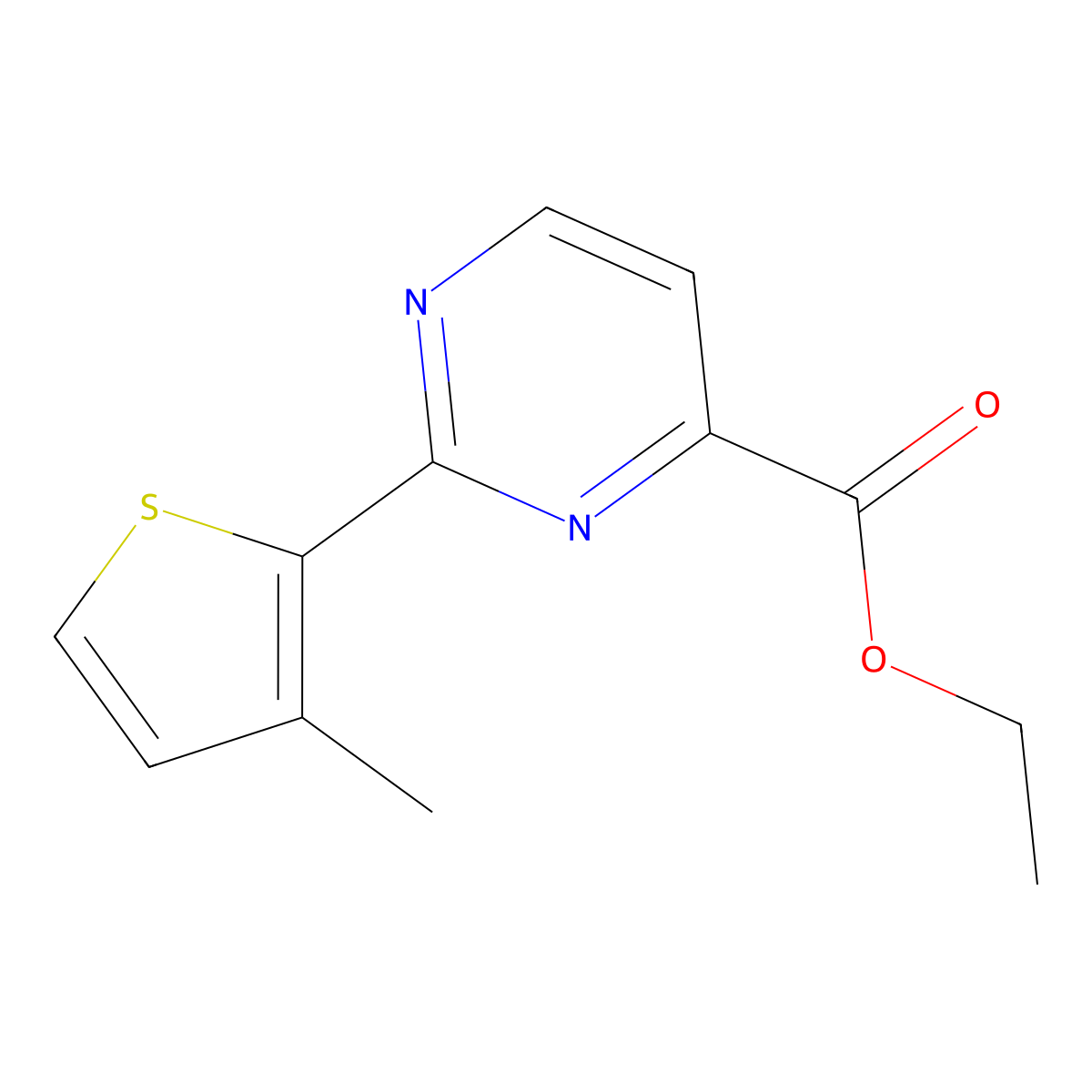 Ethyl 2-(3-methylthiophen-2-yl)pyrimidine-4-carboxylate molecular structure, CAS 1995334-44-5