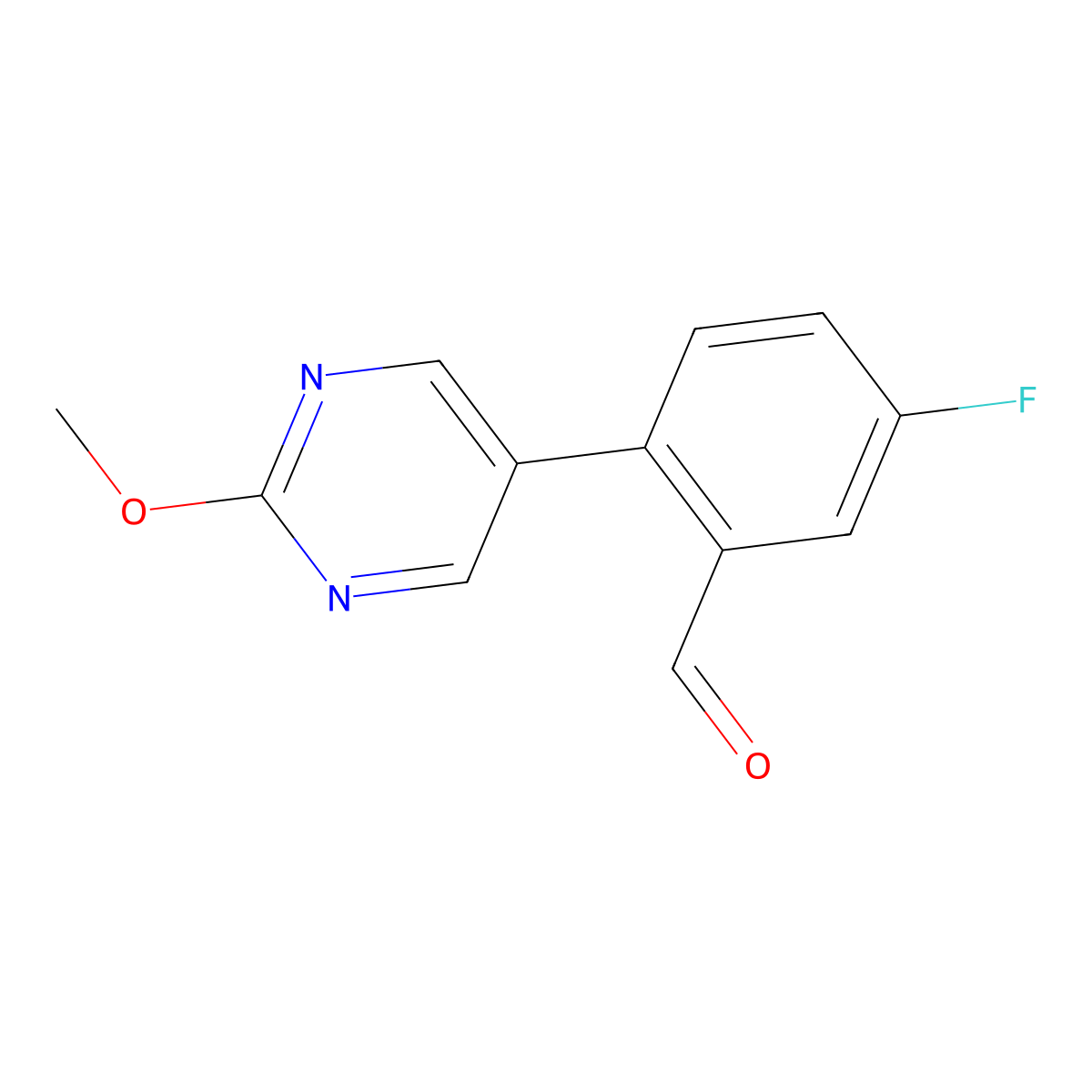 5-Fluoro-2-(2-methoxypyrimidin-5-yl)benzaldehyde molecular structure, CAS 1995500-42-9