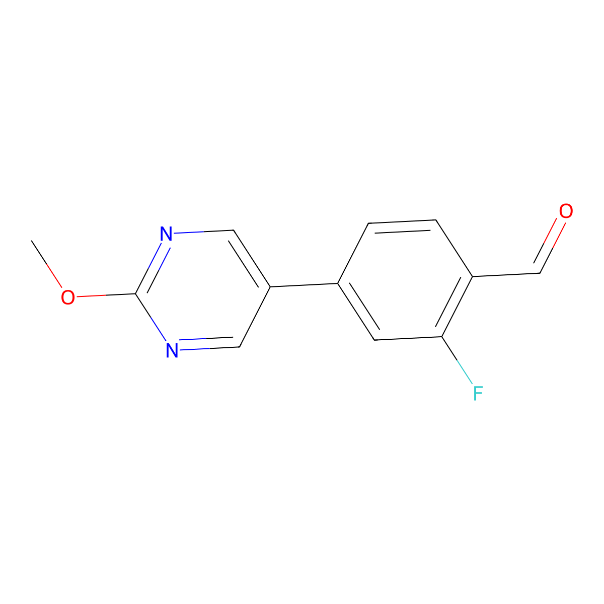 2-Fluoro-4-(2-methoxy-5-pyrimidinyl)benzaldehyde molecular structure, CAS 1995500-48-5