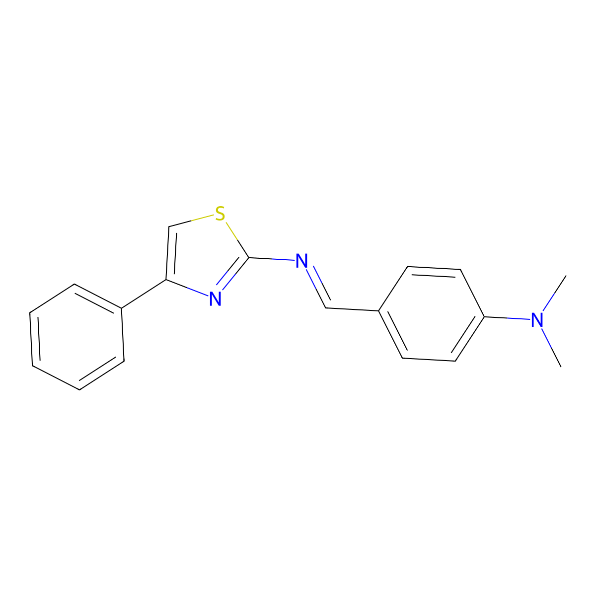 N,N-dimethyl-4-[(4-phenyl-1,3-thiazol-2-yl)iminomethyl]aniline molecular structure, CAS 19959-14-9