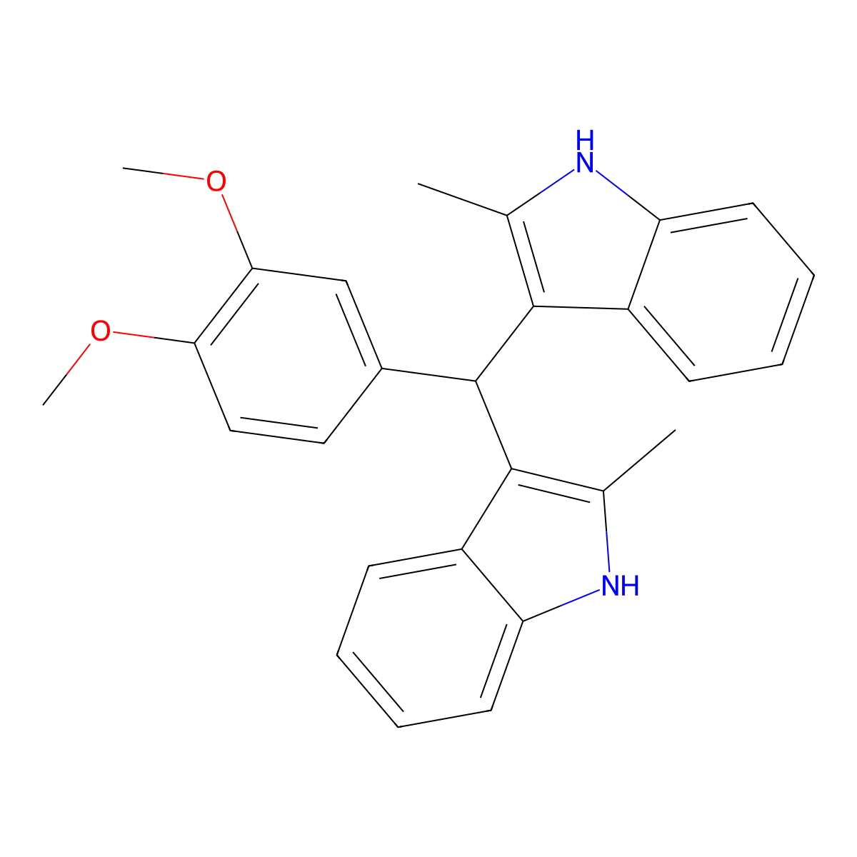 1H-Indole, 3,3'-[(3,4-dimethoxyphenyl)methylene]bis[2-methyl- molecular structure, CAS 199605-23-7