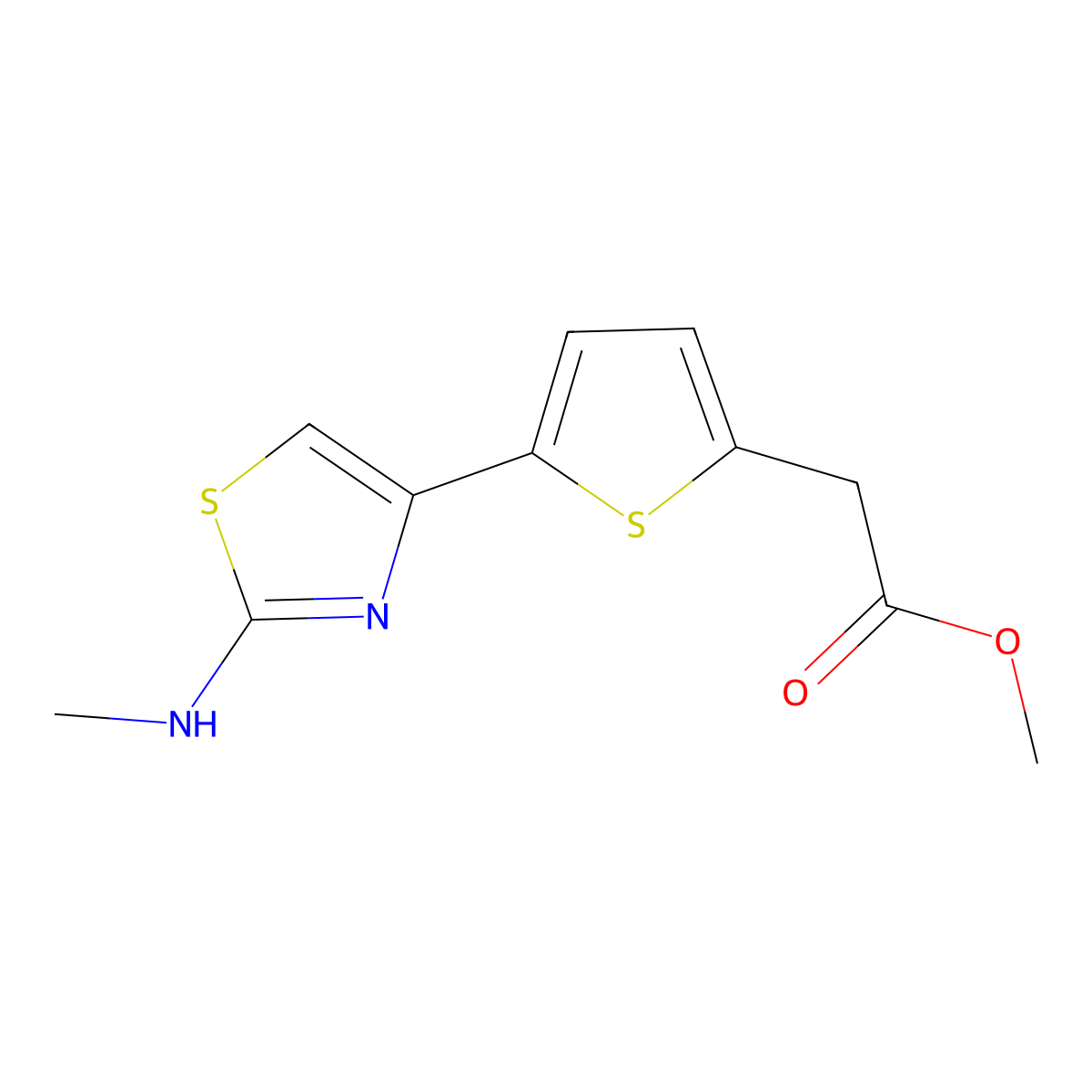 Methyl 2-{5-[2-(methylamino)-1,3-thiazol-4-yl]thiophen-2-yl}acetate molecular structure, CAS 1996354-88-1