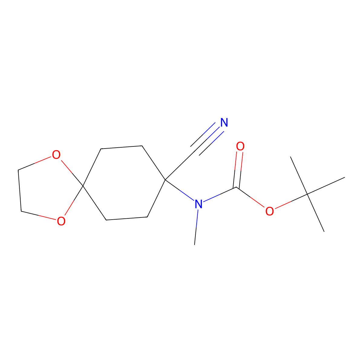 tert-butyl N-{8-cyano-1,4-dioxaspiro[4.5]decan-8-yl}-N-methylcarbamate molecular structure, CAS 1996575-69-9