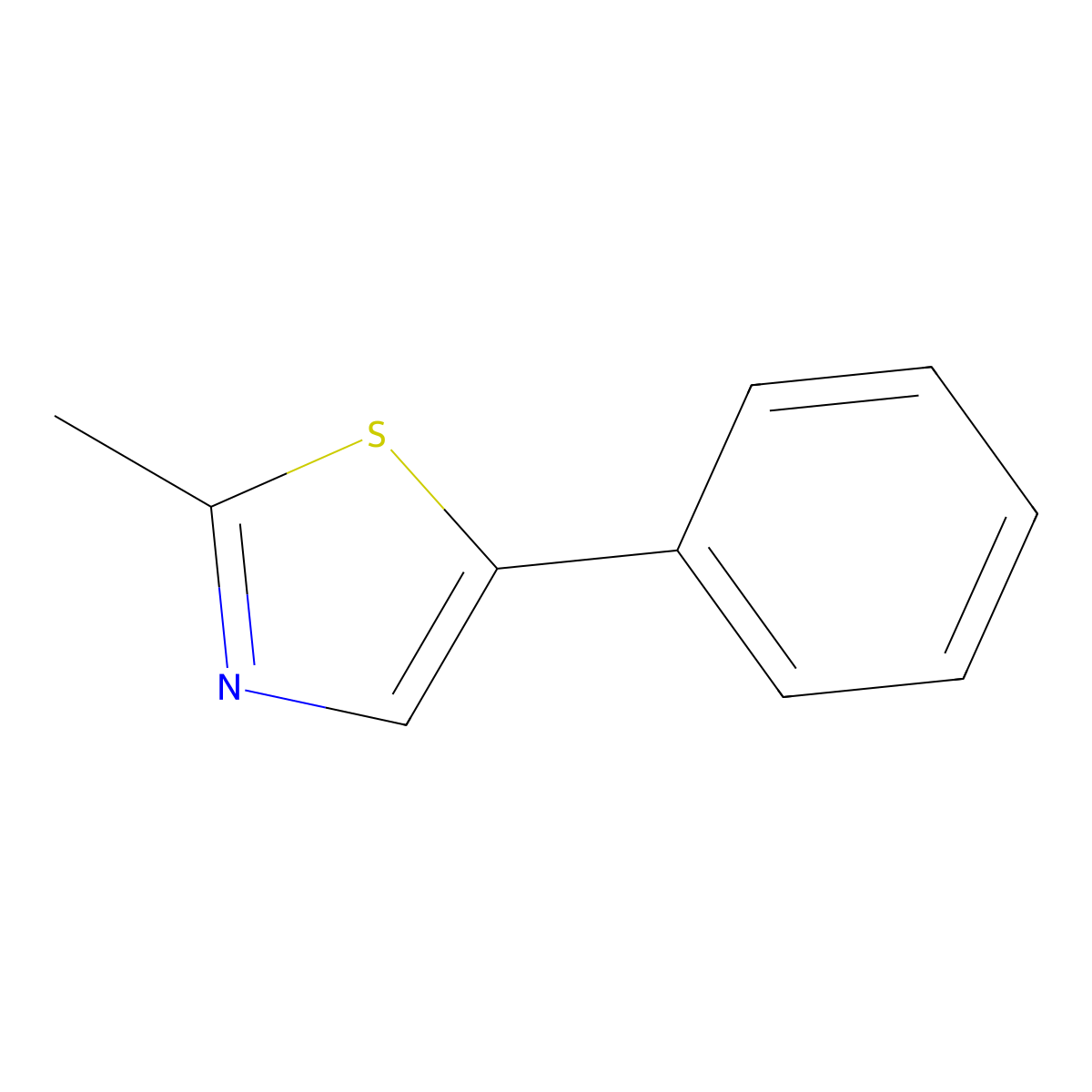 2-Methyl-5-phenylthiazole molecular structure, CAS 19968-60-6