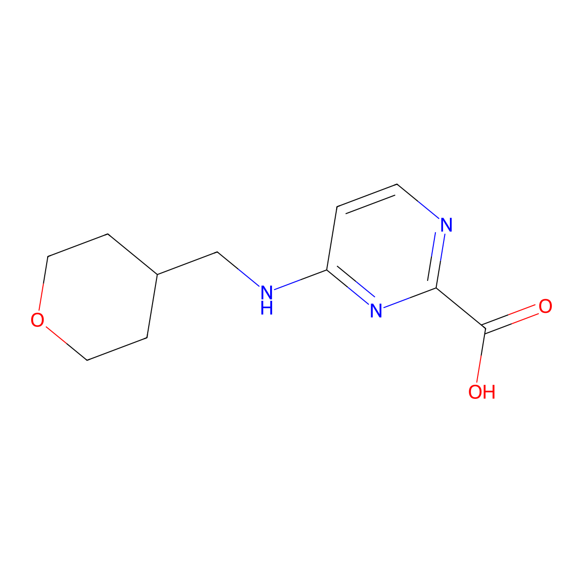 4-{[(Oxan-4-yl)methyl]amino}pyrimidine-2-carboxylic acid molecular structure, CAS 1996956-61-6