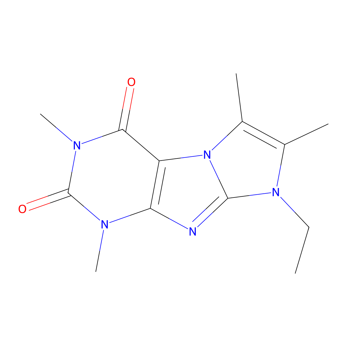 8-ethyl-1,3,6,7-tetramethyl-1H-imidazo[2,1-f]purine-2,4(3H,8H)-dione molecular structure, CAS 19970-45-7