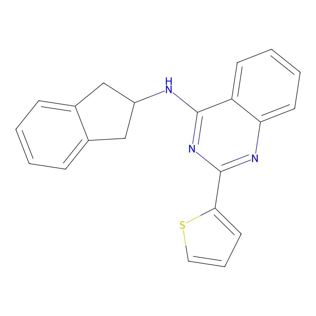 N-(2,3-dihydro-1H-inden-2-yl)-2-(thiophen-2-yl)quinazolin-4-amine molecular structure, CAS 1997359-83-7