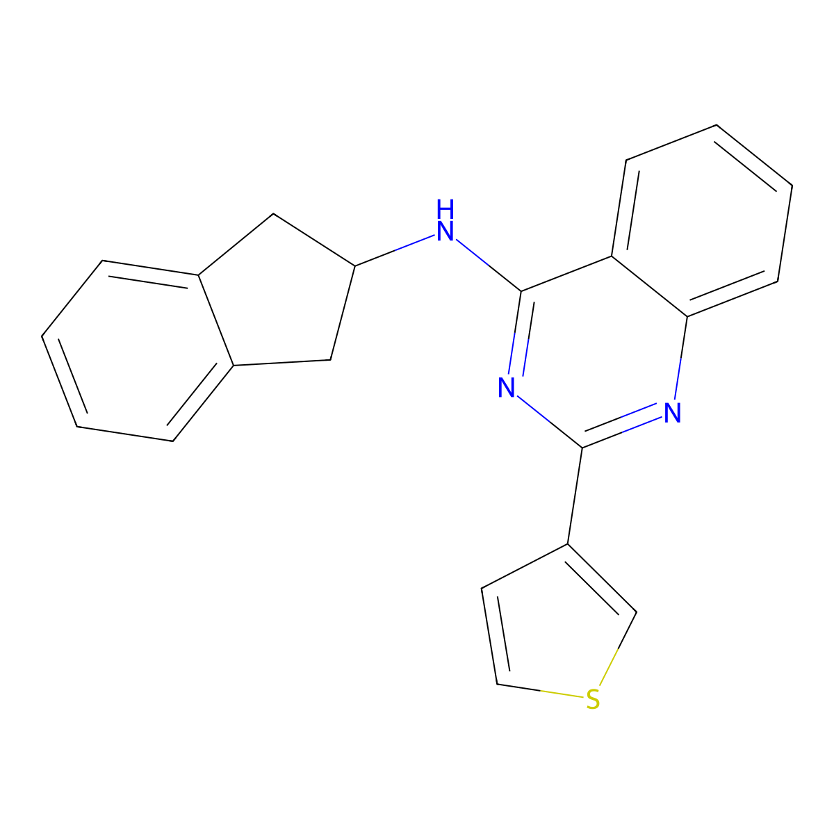 N-(2,3-dihydro-1H-inden-2-yl)-2-(thiophen-3-yl)quinazolin-4-amine molecular structure, CAS 1997359-85-9
