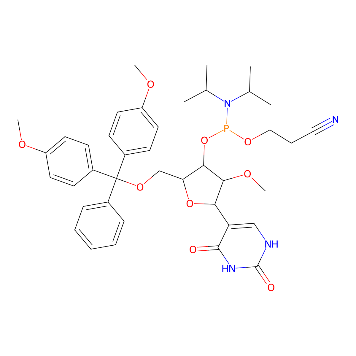 2'-O-Methyl-5'-O-DMT-pseudoUridine 3'-CE phosphoramidite molecular structure, CAS 199737-09-2