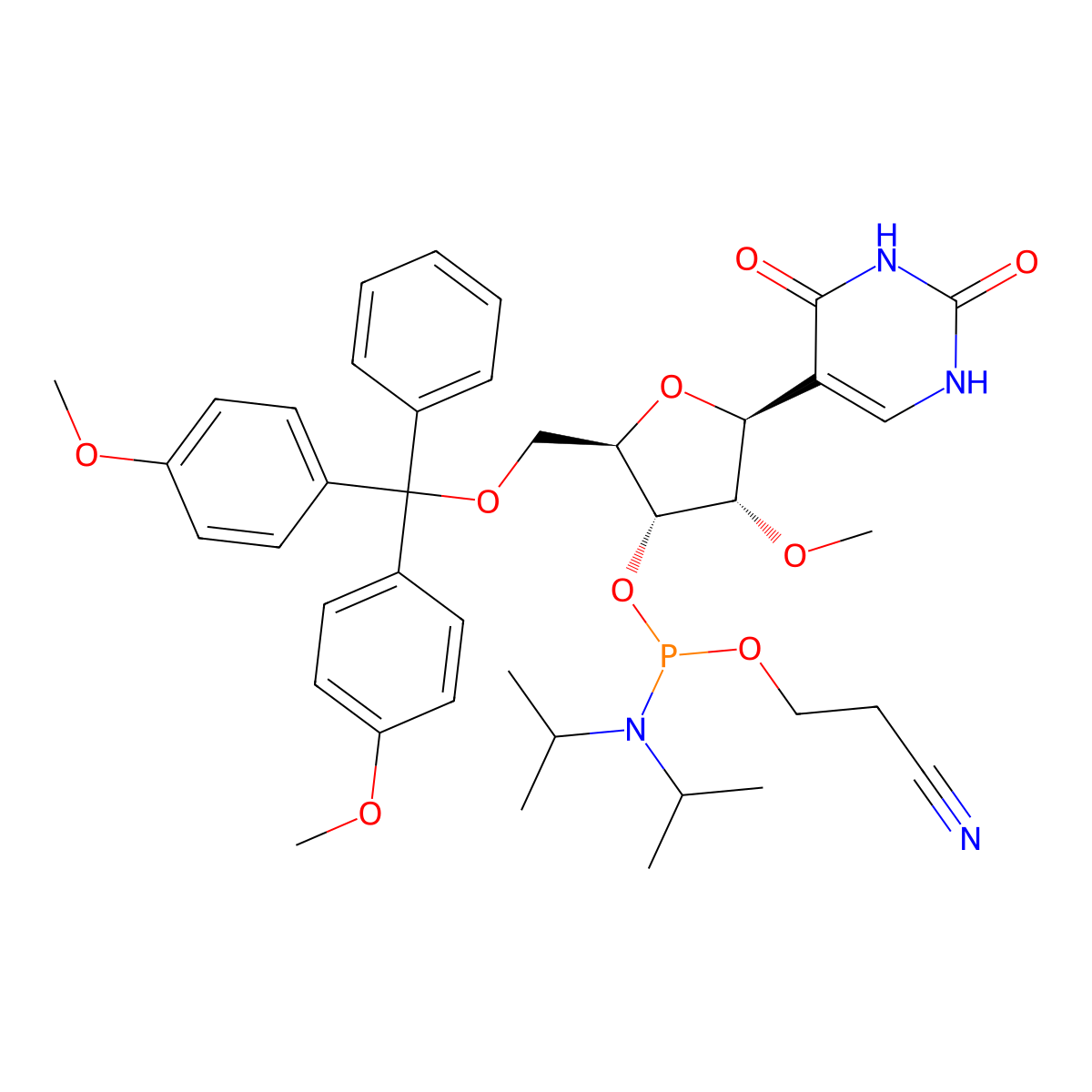 2'-O-Methyl-5'-O-DMT-pseudoUridine 3'-CE phosphoramidite molecular structure, CAS 199737-09-2