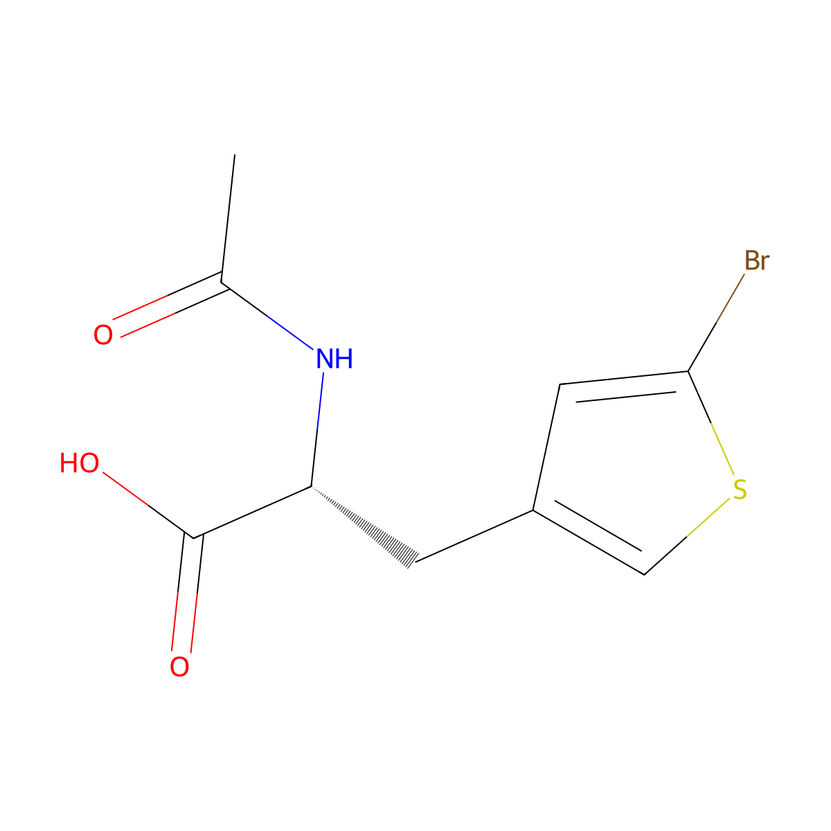 (2R)-3-(5-bromothiophen-3-yl)-2-acetamidopropanoic acid molecular structure, CAS 1997431-94-3