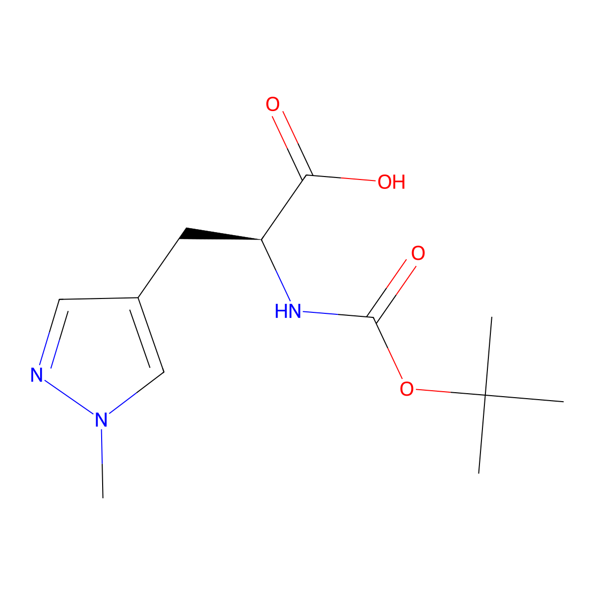 (S)-2-((tert-Butoxycarbonyl)amino)-3-(1-methyl-1H-pyrazol-4-yl)propanoic acid molecular structure, CAS 1997446-11-3