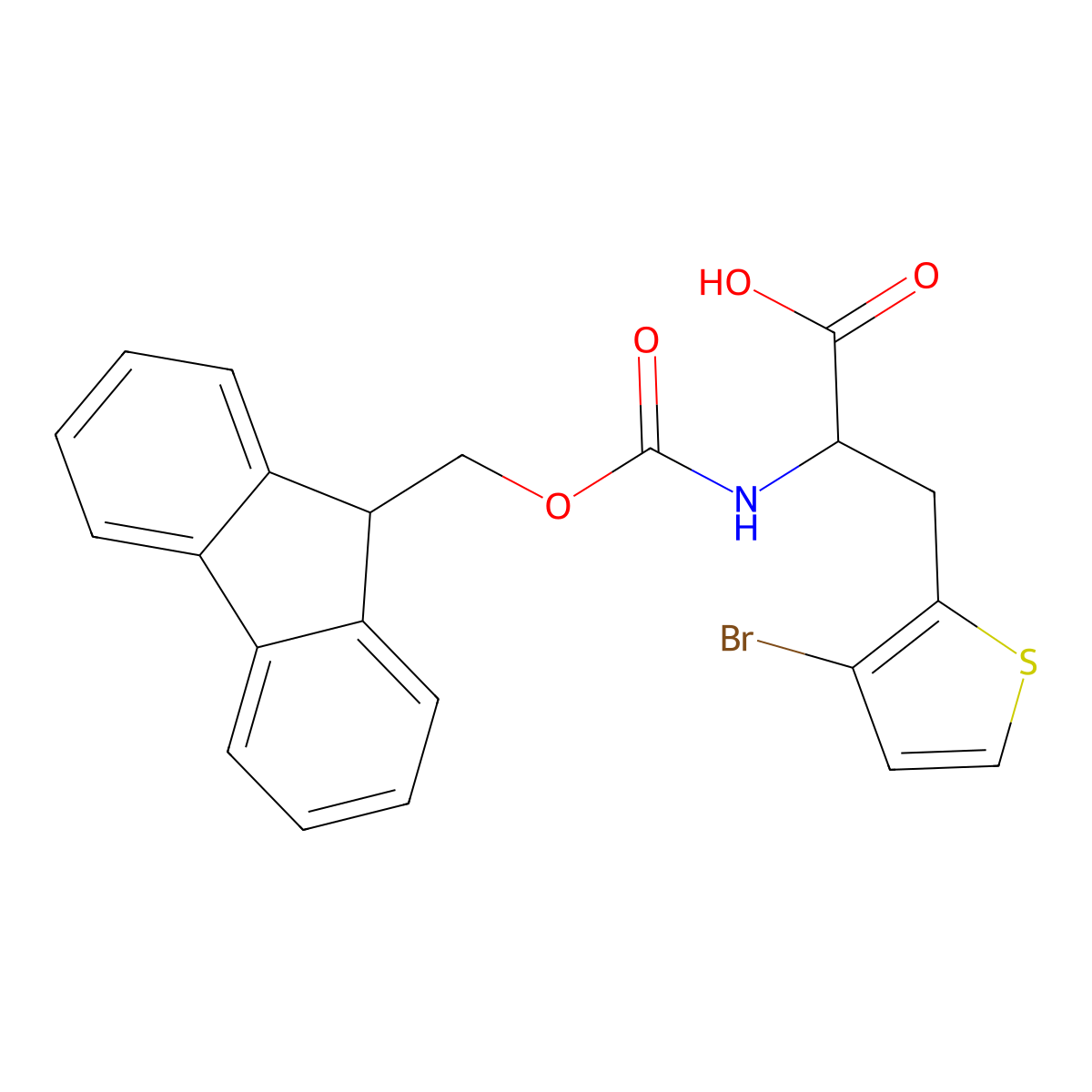 (2S)-3-(3-bromothiophen-2-yl)-2-({[(9H-fluoren-9-yl)methoxy]carbonyl}amino)propanoic acid molecular structure, CAS 1997455-67-0