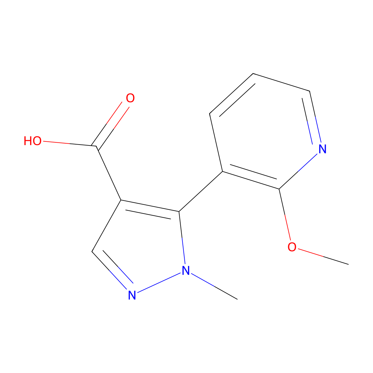 5-(2-methoxypyridin-3-yl)-1-methyl-1H-pyrazole-4-carboxylic acid molecular structure, CAS 1997549-50-4