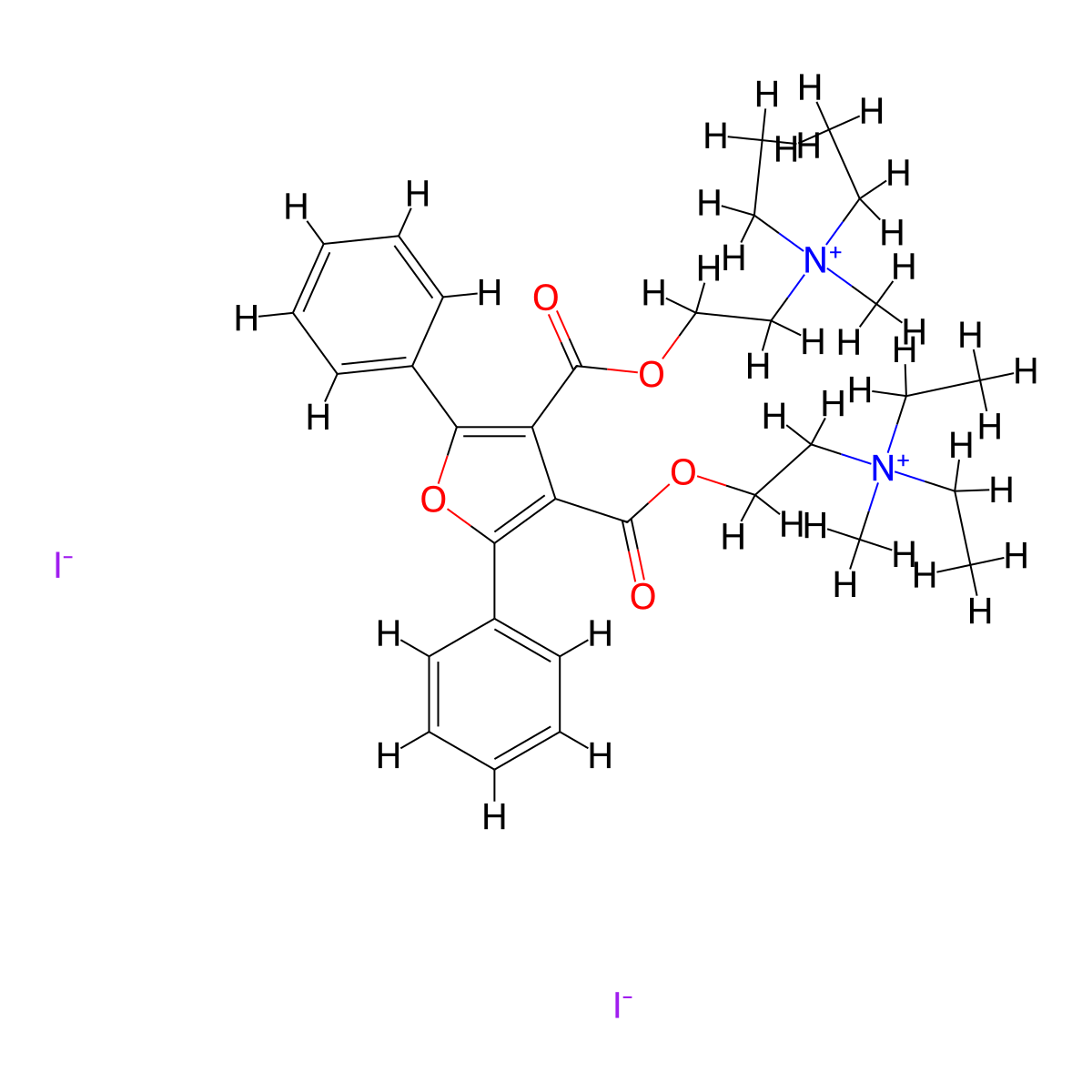 Ammonium, diethyl(2-hydroxyethyl)methyl-, iodide, 2,5-diphenyl-3,4-furandicarboxylate (2:1) molecular structure, CAS 19976-55-7