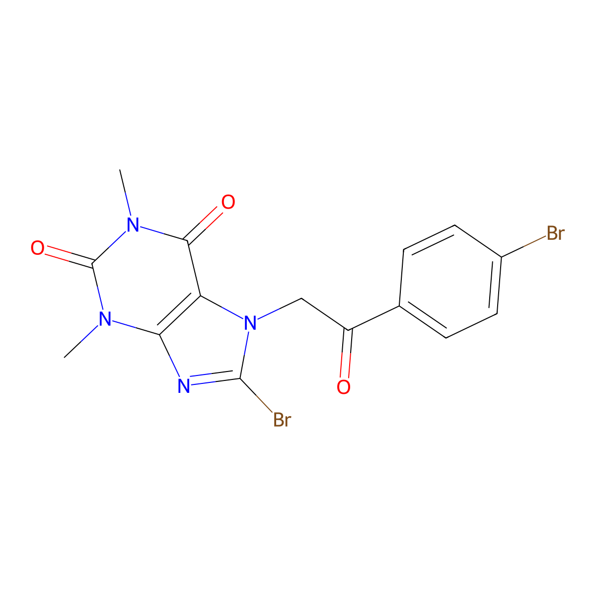 8-BR-7-(2-(4-BR-Phenyl)-2-oxo-ethyl)-1,3-dimethyl-3,7-dihydro-purine-2,6-dione molecular structure, CAS 19977-30-1
