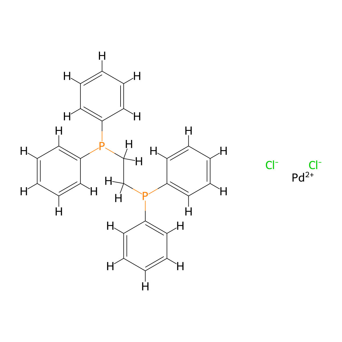 2-Diphenylphosphanylethyl(diphenyl)phosphane;palladium(2+);dichloride molecular structure, CAS 19978-61-1