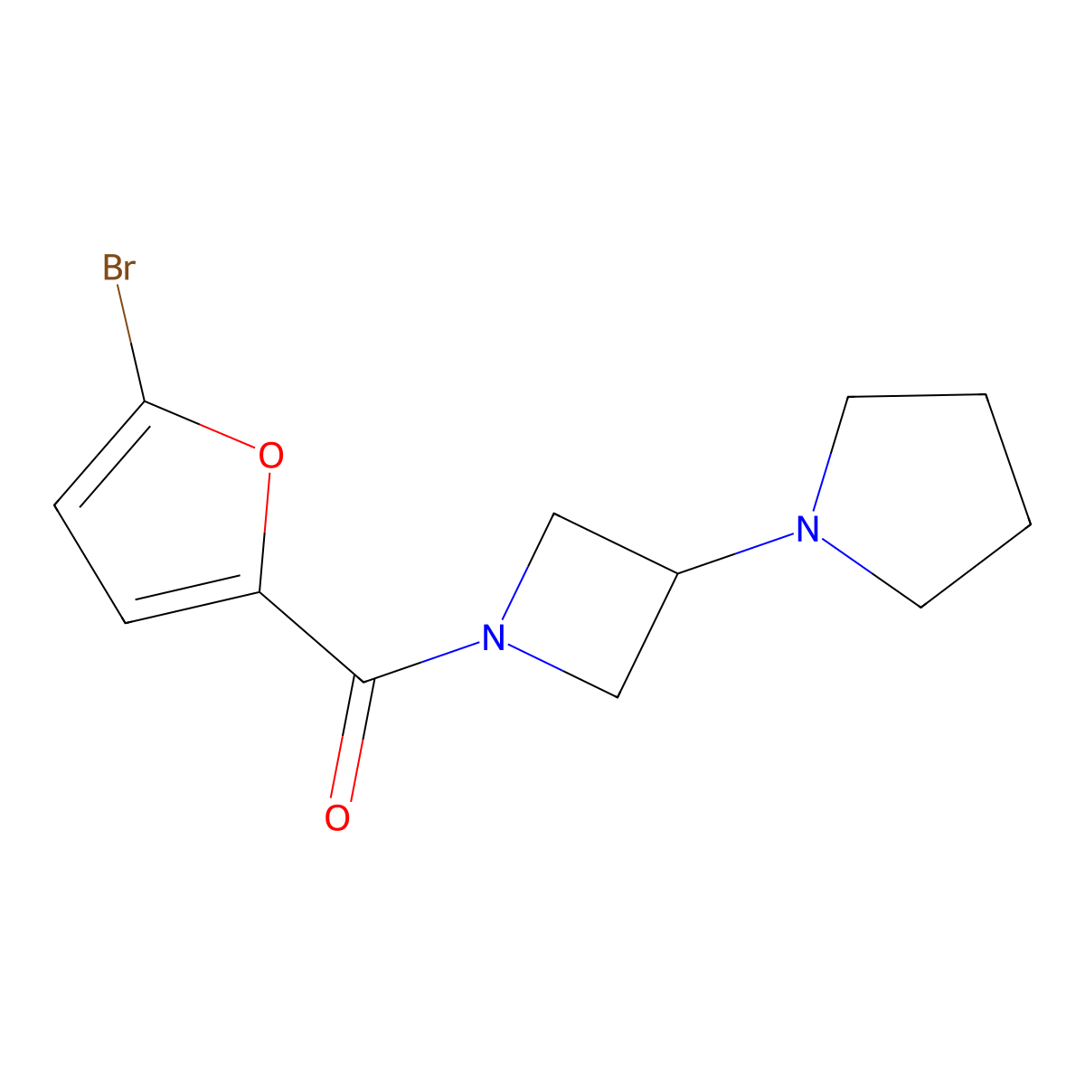 (5-Bromofuran-2-yl)(3-(pyrrolidin-1-yl)azetidin-1-yl)methanone molecular structure, CAS 1997988-04-1