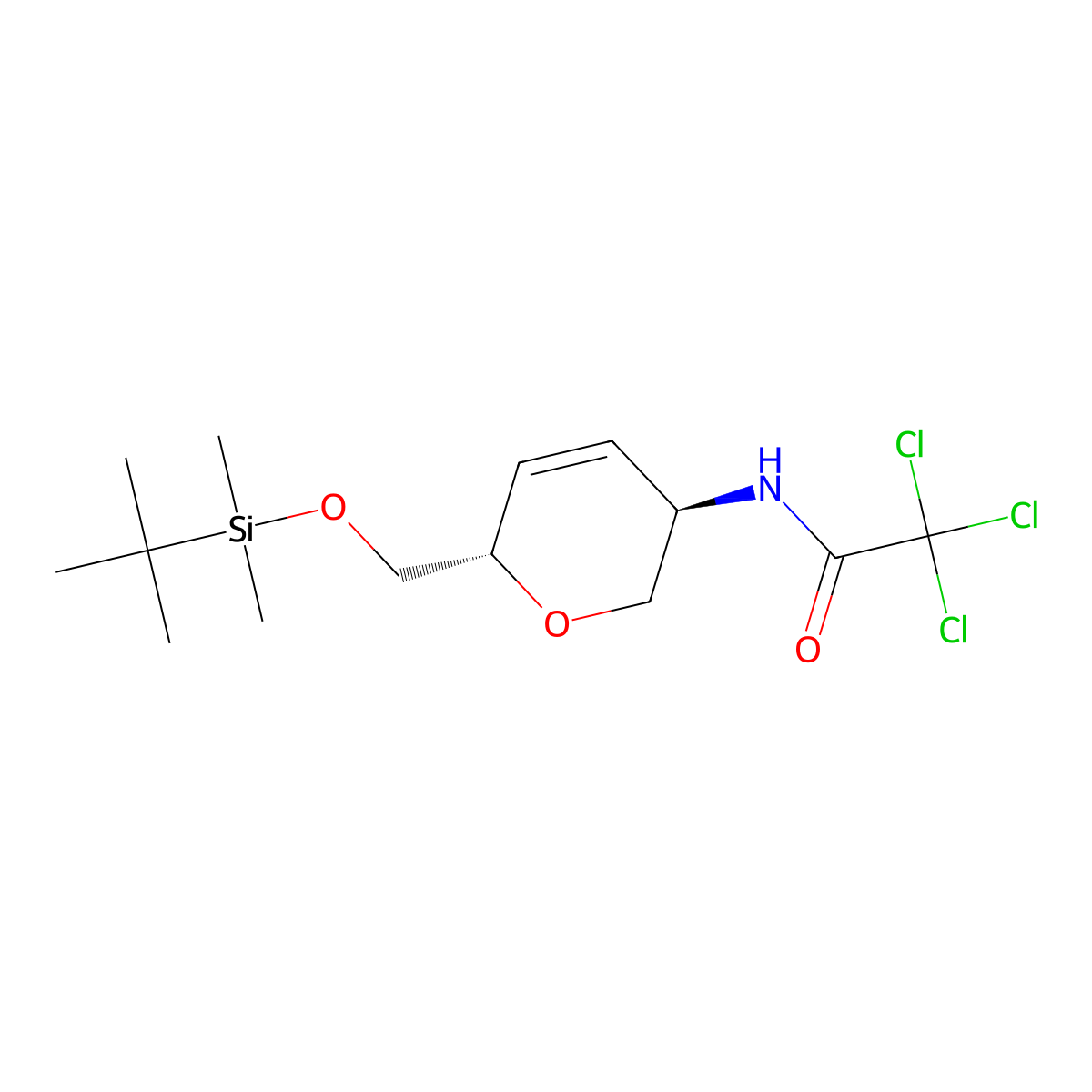 N-((3R,6S)-6-(((tert-Butyldimethylsilyl)oxy)methyl)-3,6-dihydro-2H-pyran-3-yl)-2,2,2-trichloroacetamide molecular structure, CAS 199801-81-5